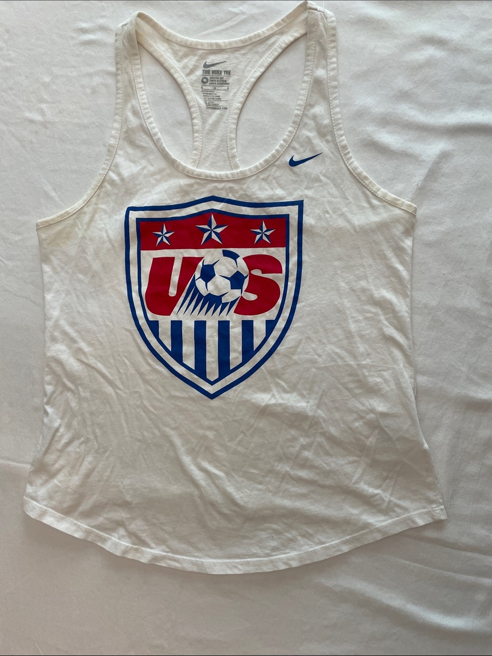 Nike White Racerback Tank with Gray Swoosh and Interior Print